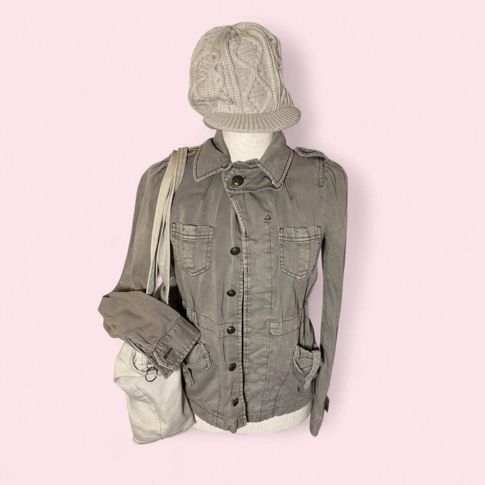 Ecote Grey Military Cotton Jacket XS 2000s Indie Sleaze High Collar